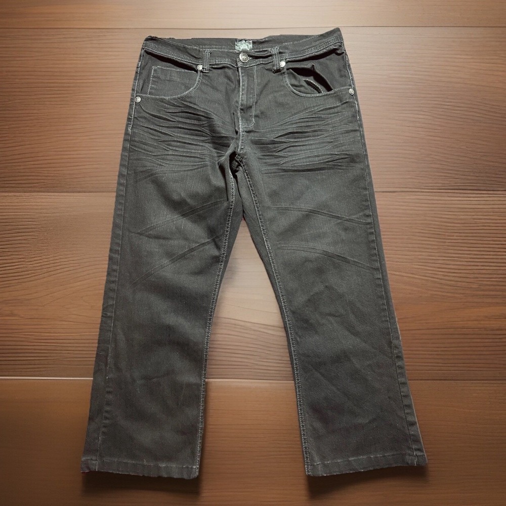 Raw Blue RB Premium Denim Black Jeans Men's Size 34/25 Actual Sz Whiskered